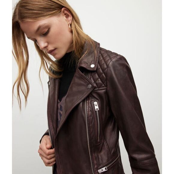 All Saints Catch (Cargo) leather Moto Jacket in Oxford Red - Picture 4 of 12